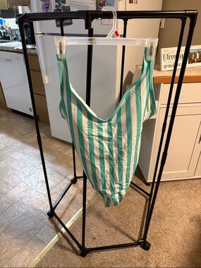 Striped Teal and White Kids One-Piece Bodysuit — Classic Scoop Neck